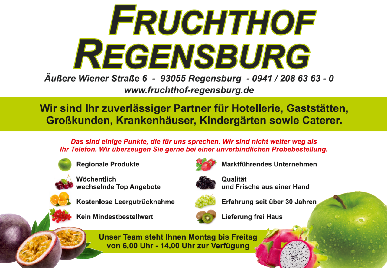 Plakatmotiv vom Fruchthof Regensburg – regionale Außenwerbung realisiert mit Plakat-verkauft.de.