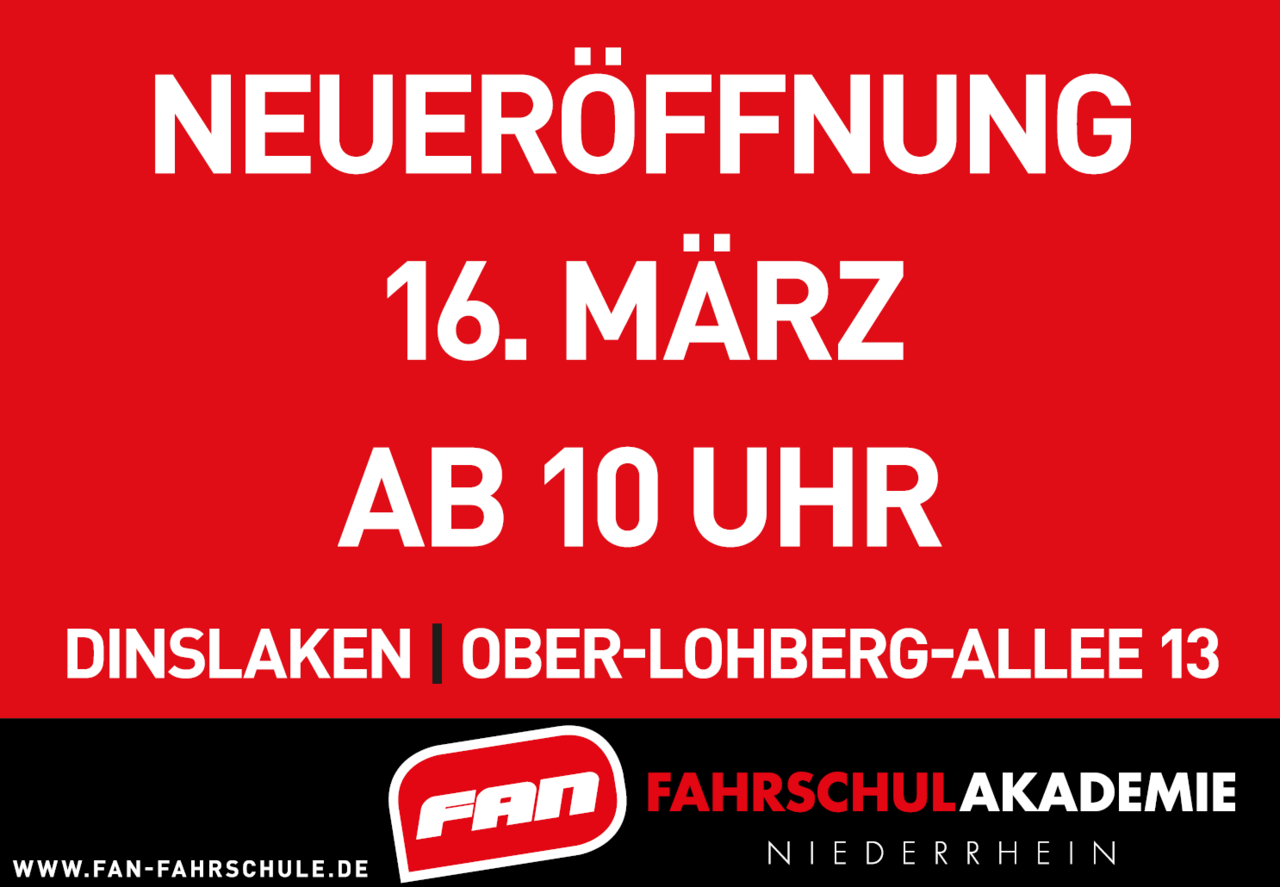 Plakatmotiv der FAN Fahrschulakademie Dinslaken – Fahrschulwerbung erfolgreich umgesetzt mit Plakat-verkauft.de.