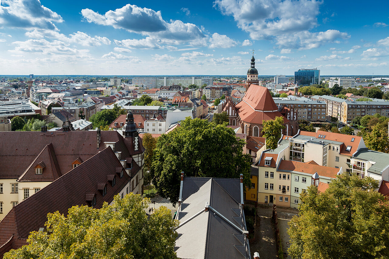 Blick über Cottbuser Stadt im Sommer