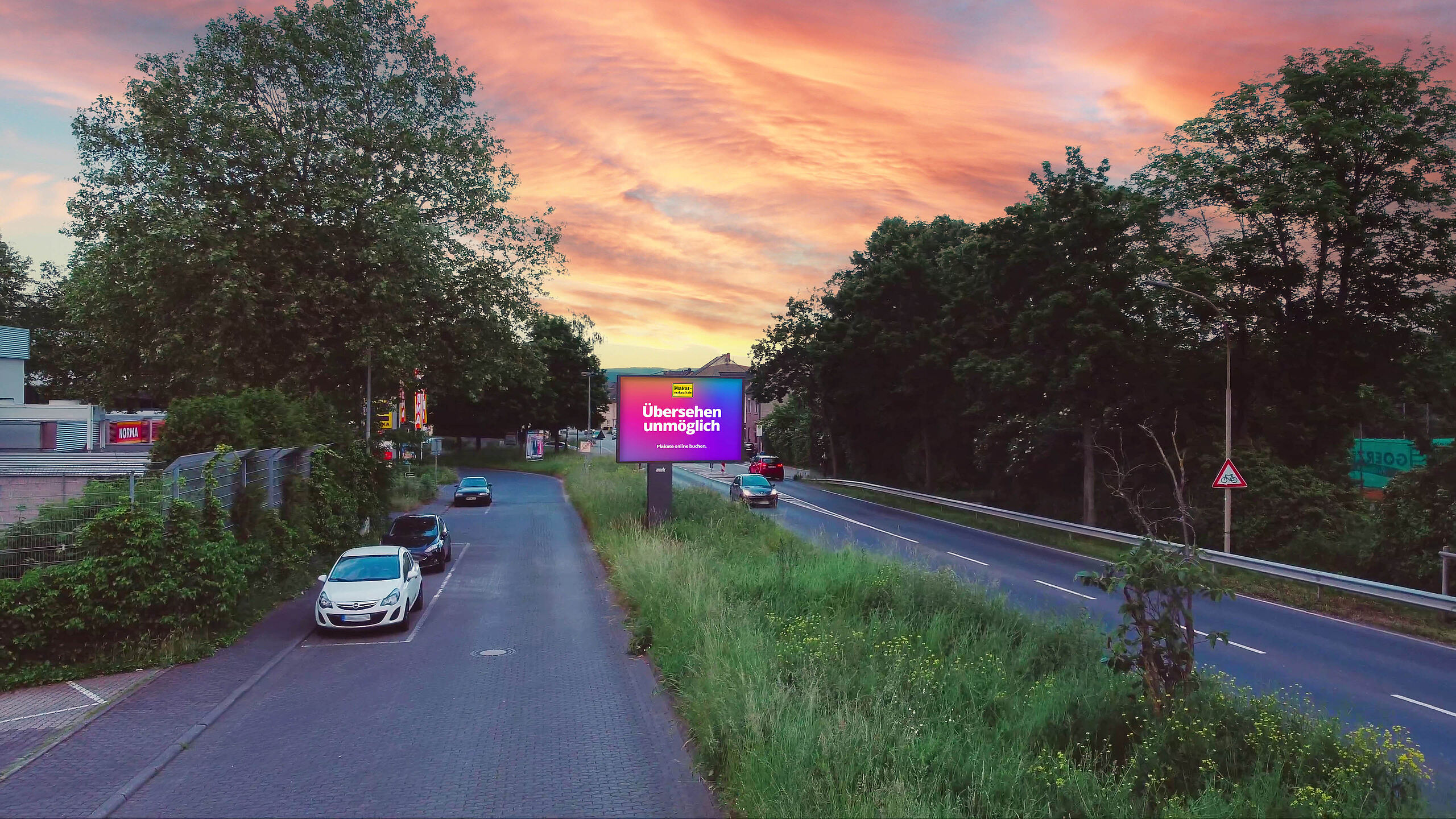 Digitale Großfläche - Kampagne "Übersehen unmöglich" Digitale Großfläche an Hauptverkehrsstraße