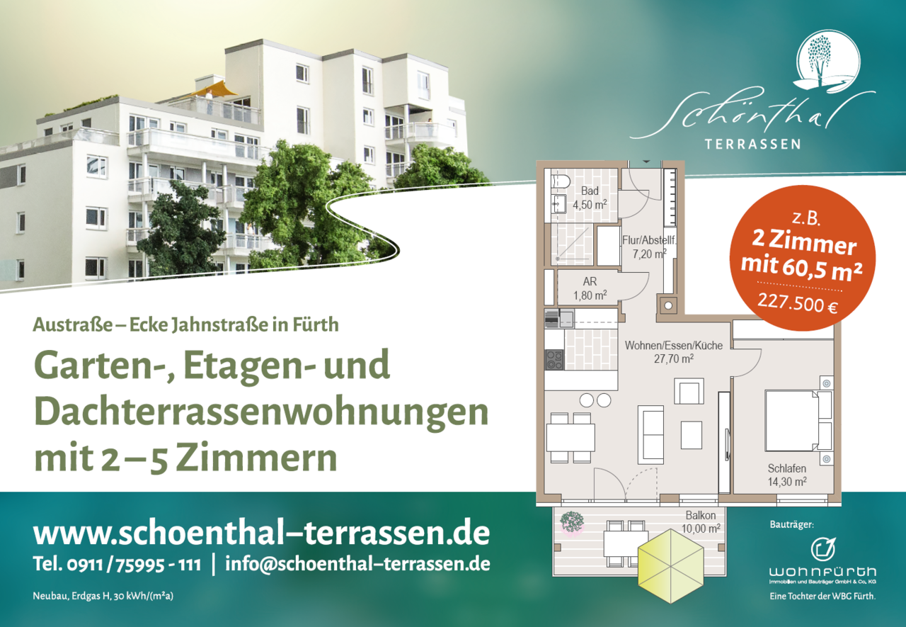 Plakatmotiv von Schönthal Terrassen aus Fürth – moderne Außenwerbung umgesetzt mit Plakat-verkauft.de.