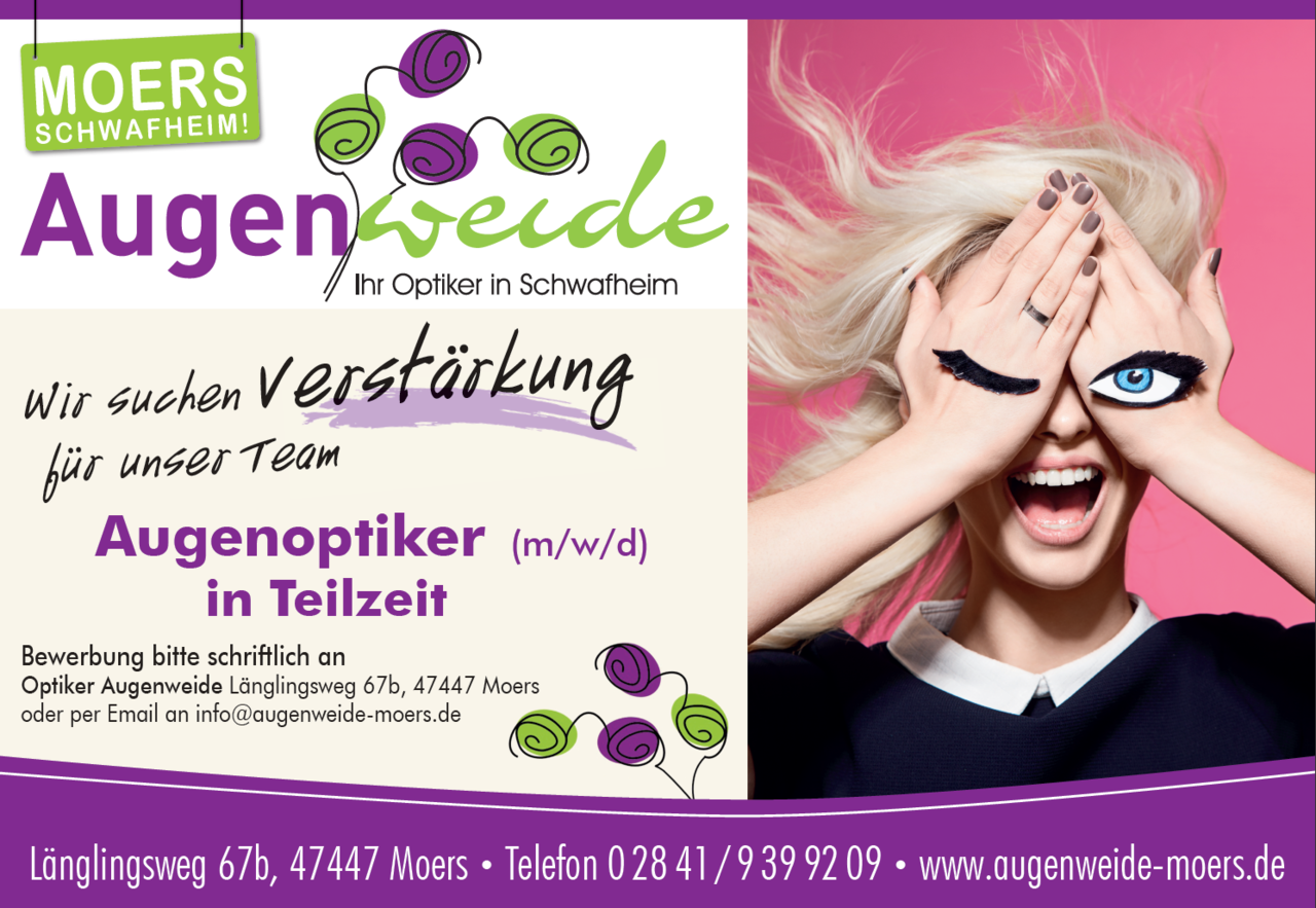 Plakatmotiv von Augenweide Moers – moderne Außenwerbung realisiert über Plakat-verkauft.de.