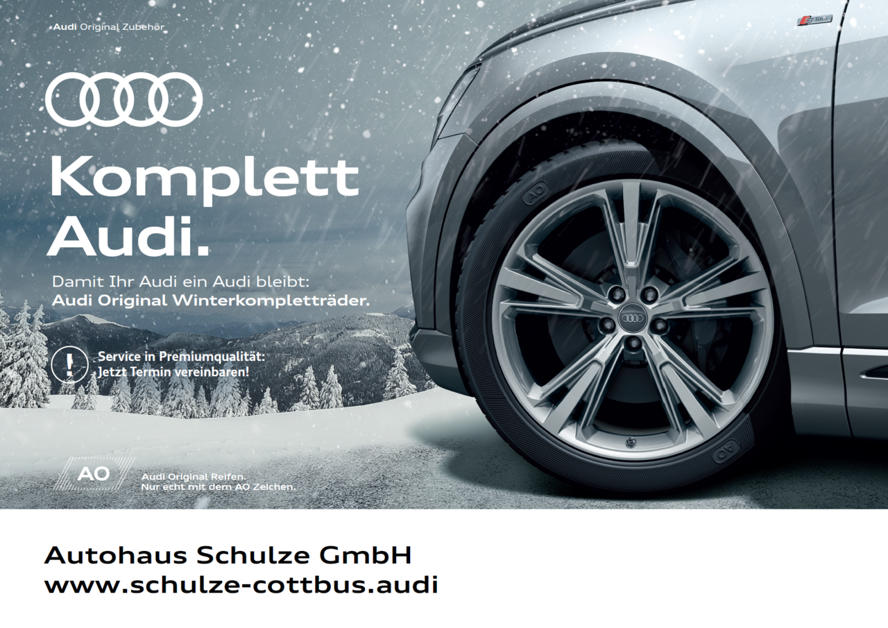 Großplakat an starkbefahrener Straße mit Motiv des Autohauses Schulze für Audi aus Cottbus..