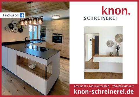 plakat-verkauft.de_handwerk_knon Plakatmotiv der Schreinerei Knon mit Fotos moderner Möbel. Firmenname und Kontaktdaten sind gut sichtbar platziert.