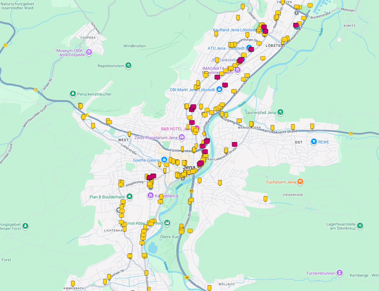Stadt Jena auf der Buchungskarte von Plakat-verkauft.de zur Auswahl von Außenwerbeflächen.