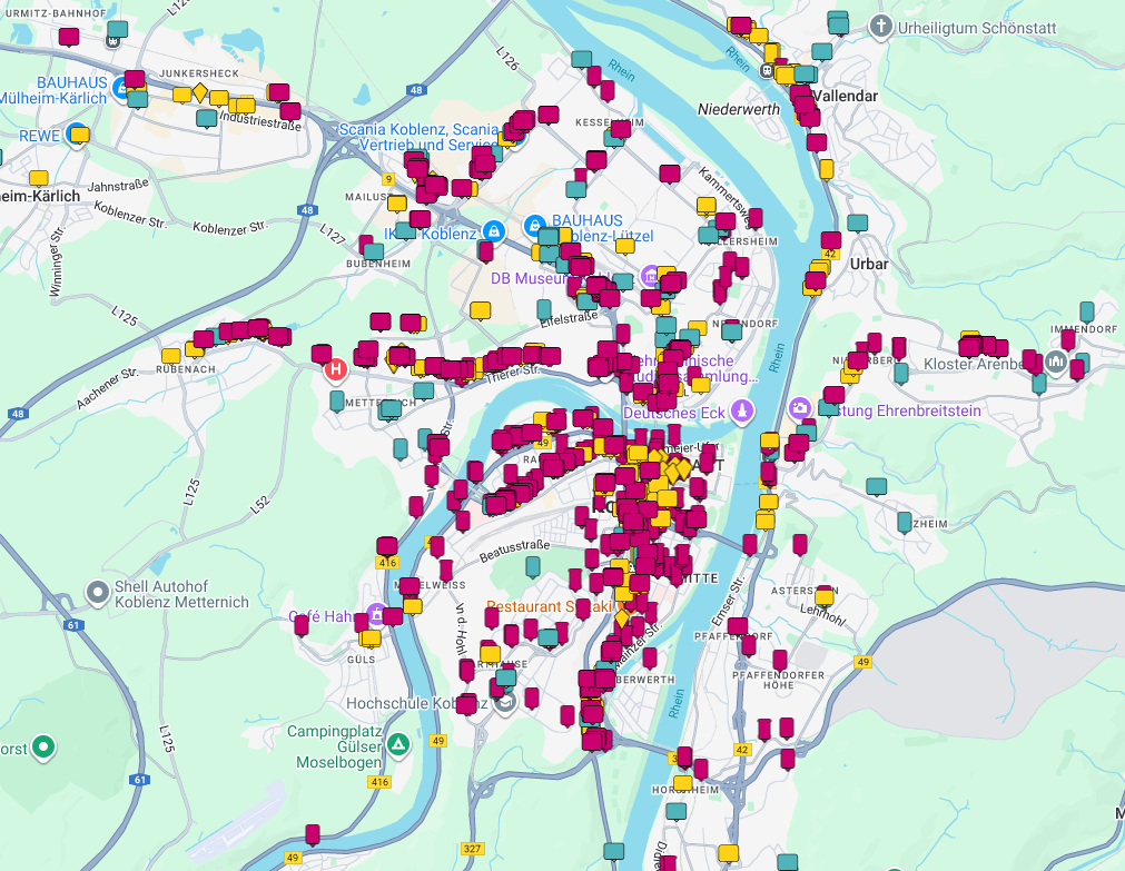 Stadt Koblenz auf der Buchungskarte von Plakat-verkauft.de zur Auswahl von Außenwerbeflächen.