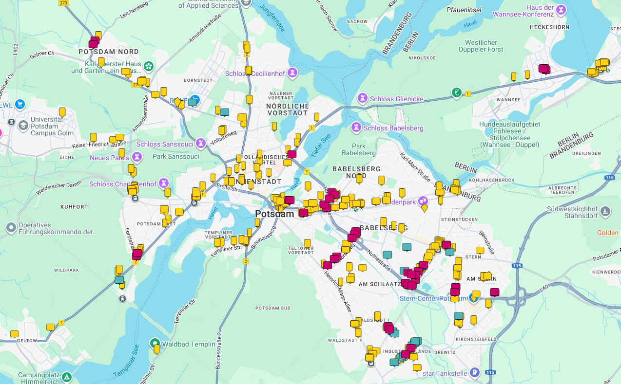 Stadt Potsdam auf der Buchungskarte von Plakat-verkauft.de zur Auswahl von Außenwerbeflächen.