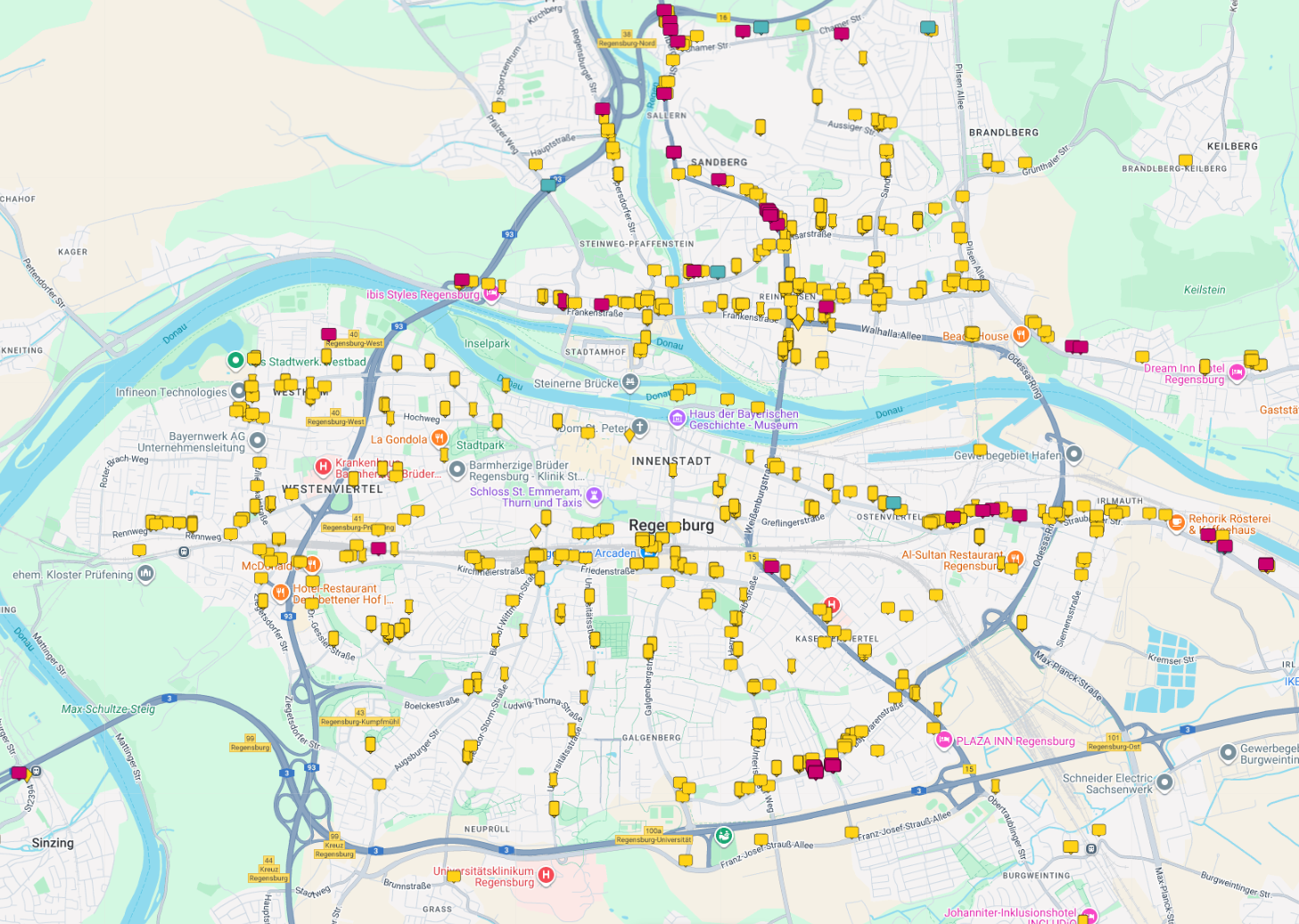 Stadt Regensburg auf der Buchungskarte von Plakat-verkauft.de zur Auswahl von Außenwerbeflächen.