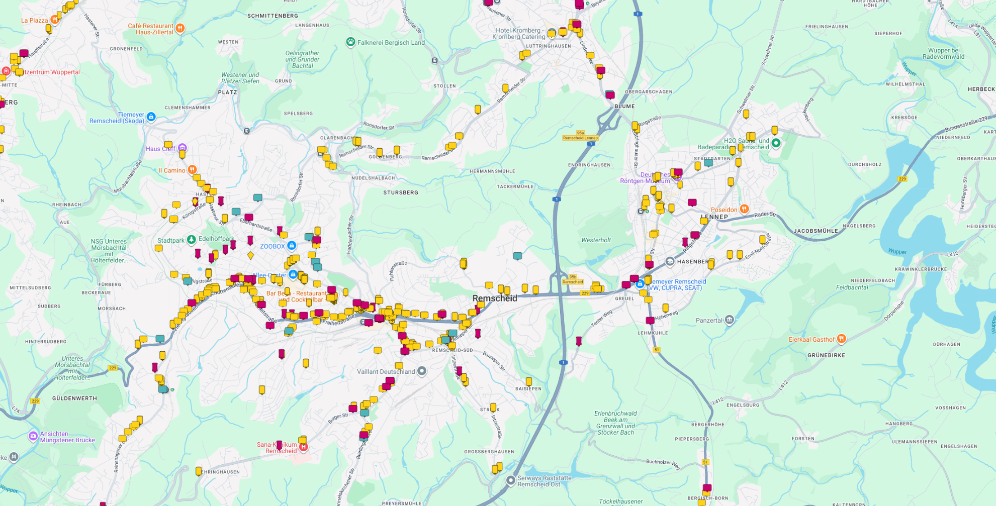 Stadt Remscheid auf der Buchungskarte von Plakat-verkauft.de zur Auswahl von Außenwerbeflächen.
