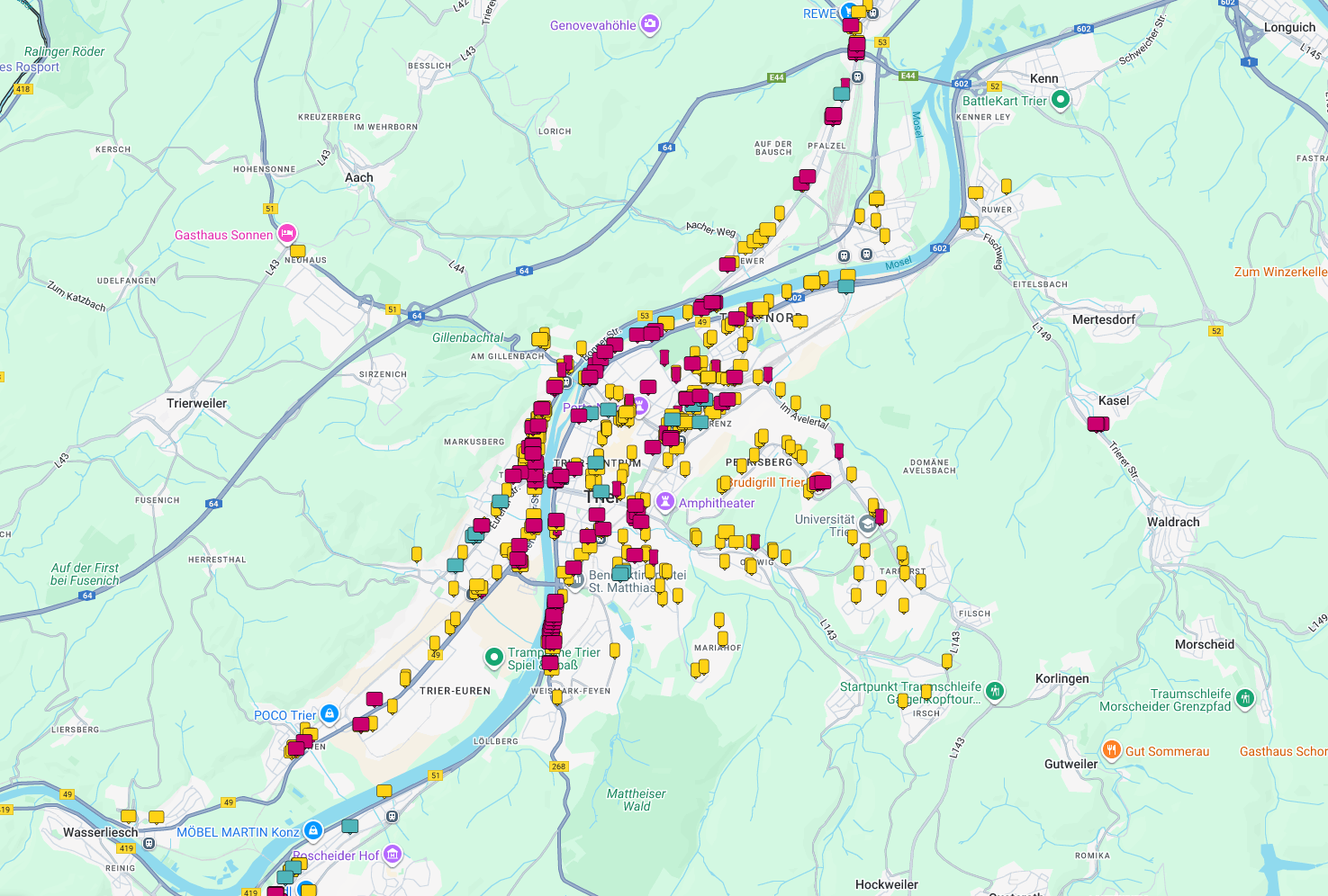 Stadt Trier auf der Buchungskarte von Plakat-verkauft.de zur Auswahl von Außenwerbeflächen.