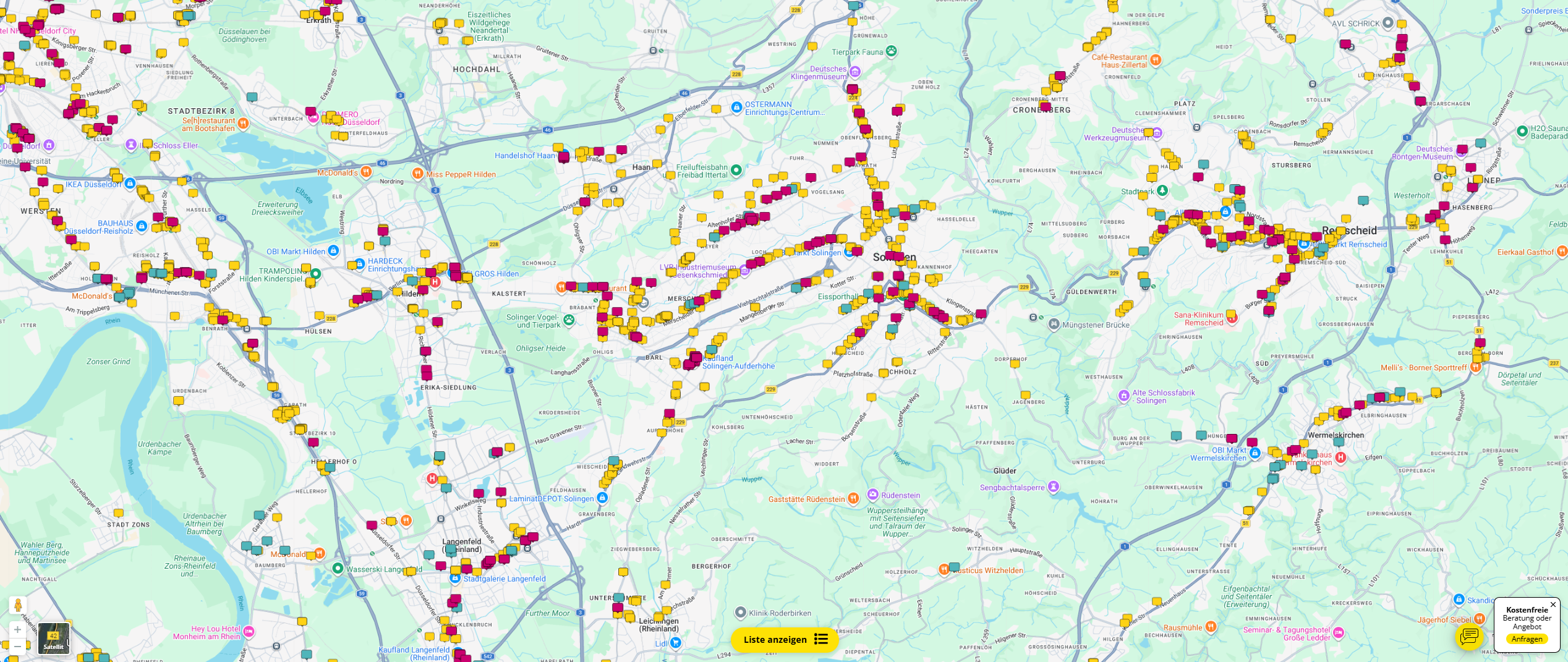 Ansicht Langenfeld, Ratingen, Hilden und Remscheid auf der digitalen Buchungskarte von Plakat-verkauft.de