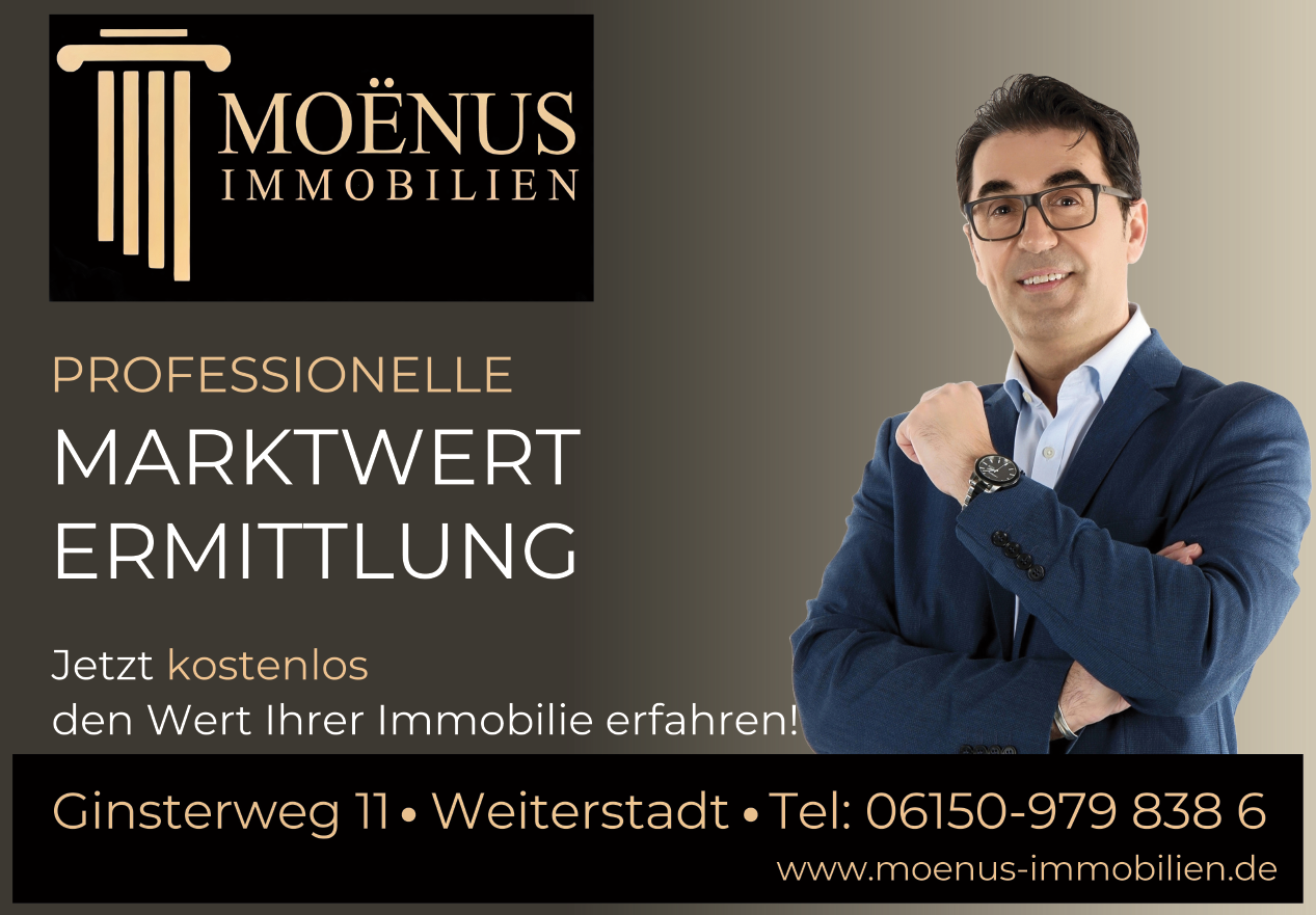 Plakatmotiv von Moenus Immobilien in Weiterstadt – Immobilienwerbung auf Plakaten mit Plakat-verkauft.de.