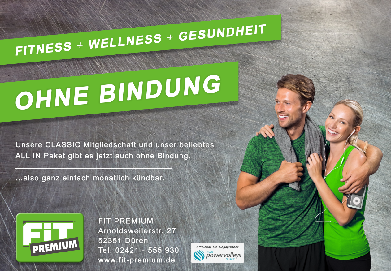 Plakatmotiv von Fit Premium in Düren – Fitnessstudio-Werbung auf Plakatflächen von Plakat-verkauft.de.