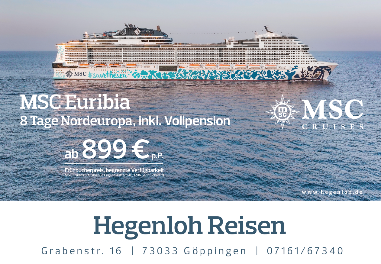 Plakatmotiv von Hegenloh Reisen in Göppingen – Reiseangebote über Plakat-verkauft.de beworben.